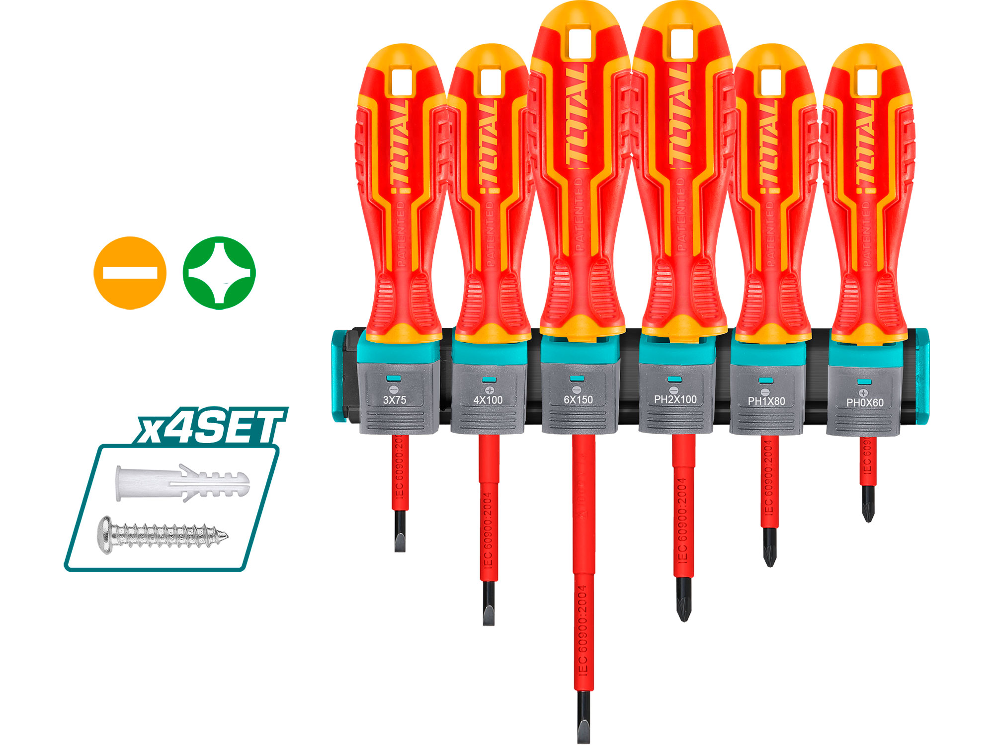 Wkrętak, zestaw 6 sztuk, 1000 V, VDE, przemysłowy, CrV