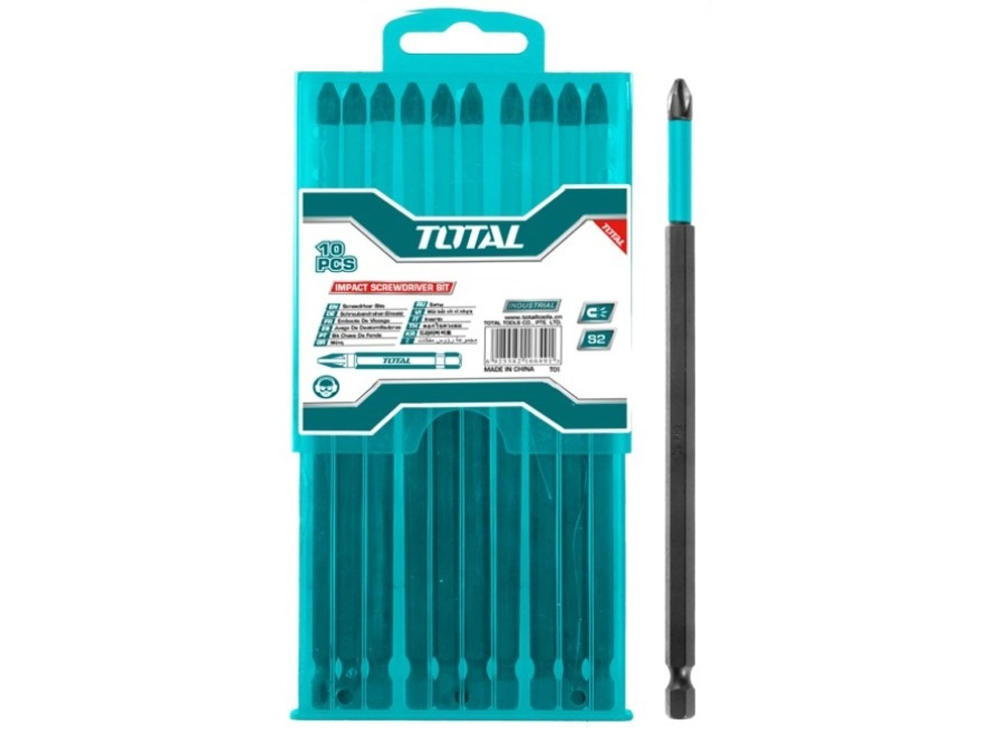 Total Końcówki wkrętakowe udarowe, 250 mm, S2, zestaw 10 sztuk, przemysłowe Total Końcówki wkrętakowe udarowe, 250 mm, S2, zestaw 10 sztuk, przemysłowe